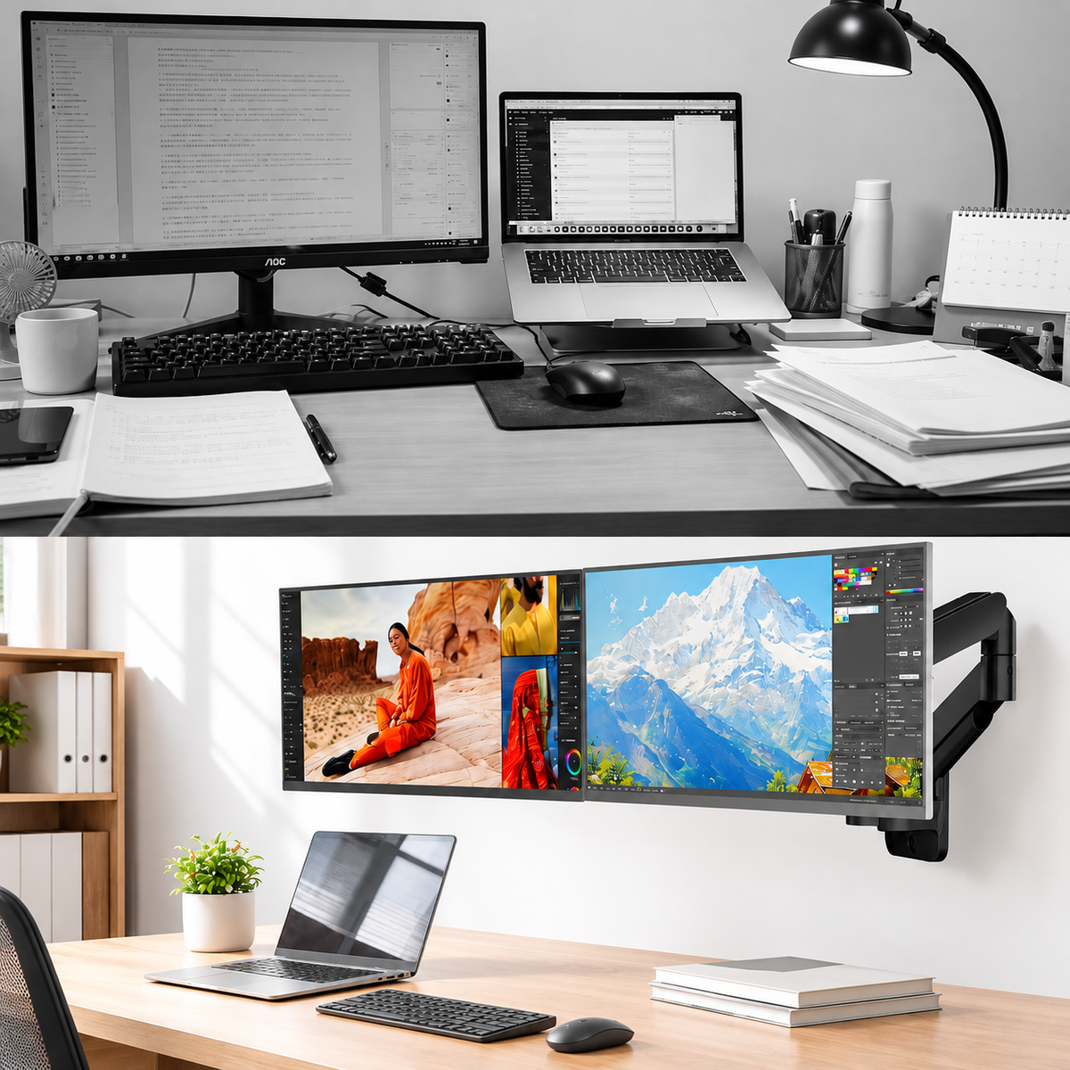 Monitor Wandhalterung 2 Monitore für 17-32" / 9 kg je Monitor, VESA 75/100