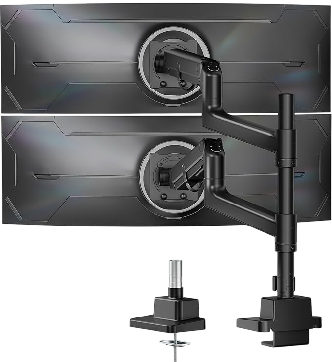 Monitor Halterung 2 Monitore mit Stange für 17–57" Monitore, bis 27 kg pro Arm, extreme Traglast, VESA 75/100