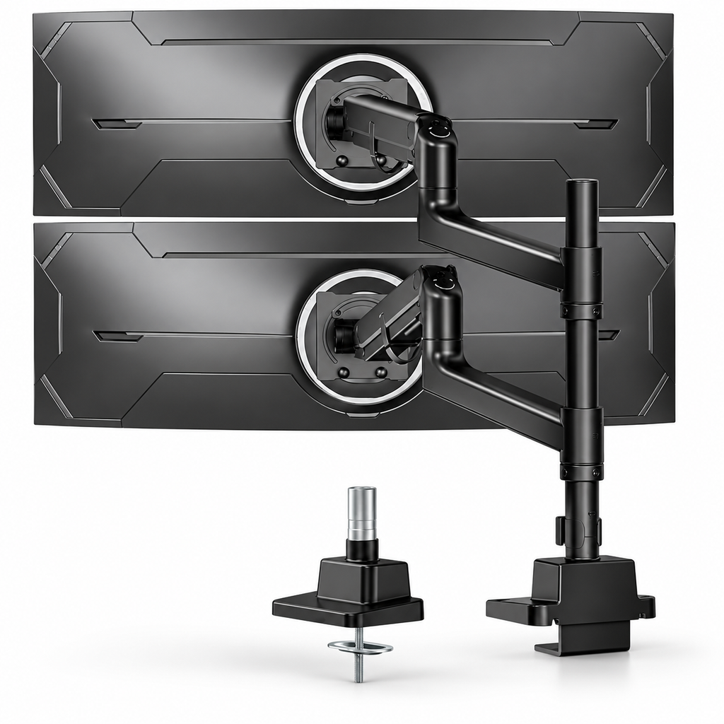 Monitor mount for 2 monitors with pole for 17–57" monitors, up to 27 kg per arm, extreme load capacity, VESA 75/100