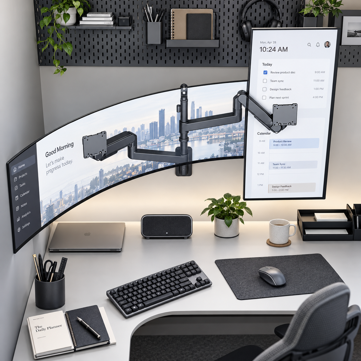 Dual monitor wall mount for 2 monitors 24-57" / 27kg per monitor, VESA 75/100/200