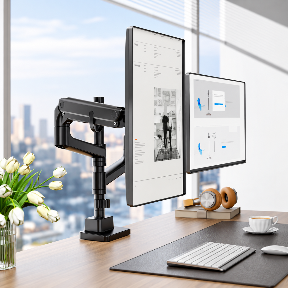 Monitor Halterung 2 Monitore mit Stange für 17–57" Monitore, bis 27 kg pro Arm, extreme Traglast, VESA 75/100