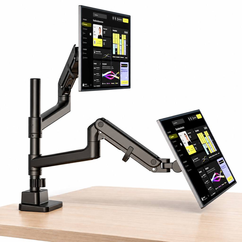 Monitor Halterung 2 Monitore mit Stange für 17–57" Monitore, bis 27 kg pro Arm, extreme Traglast, VESA 75/100