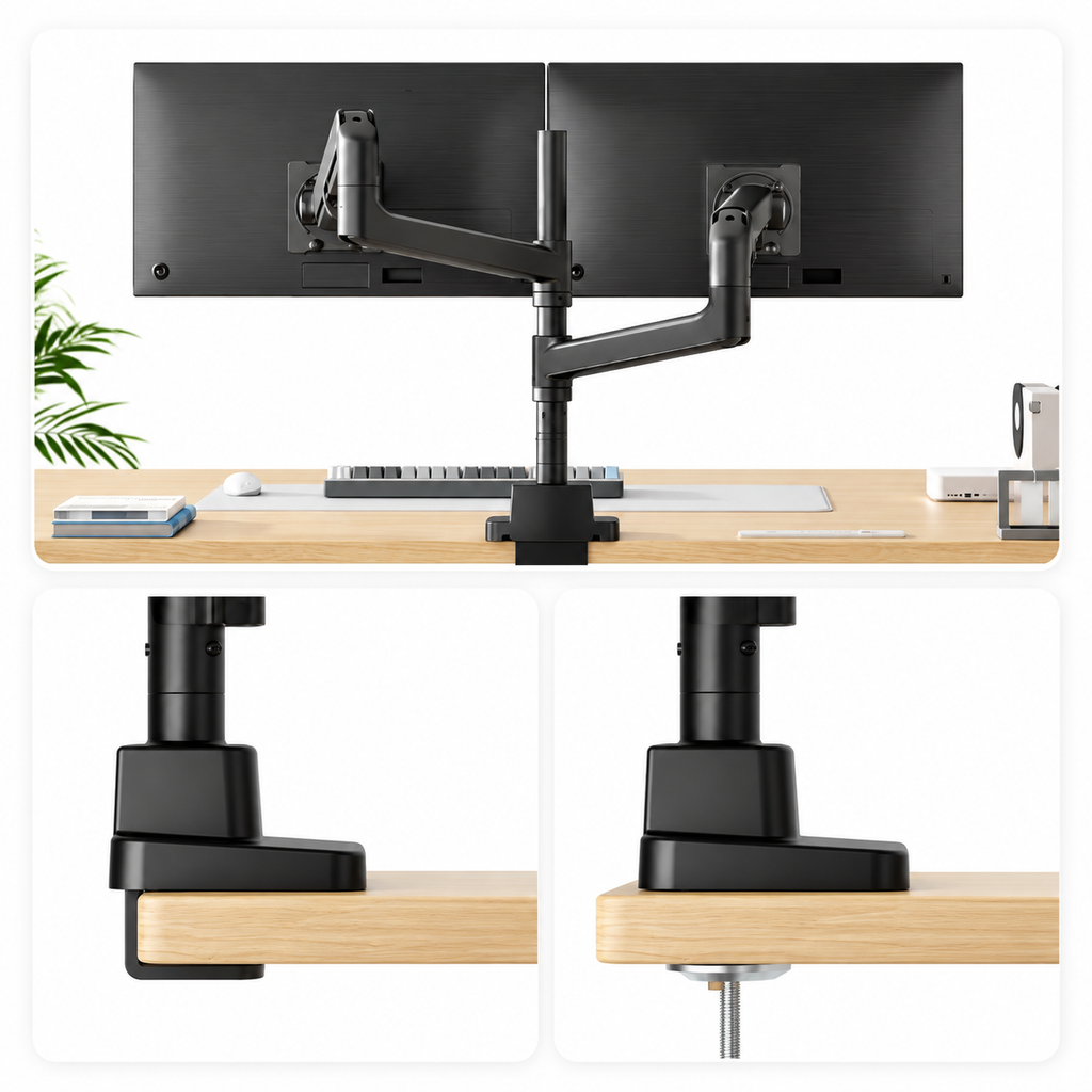 Monitor Halterung 2 Monitore mit Stange für 17–57" Monitore, bis 27 kg pro Arm, extreme Traglast, VESA 75/100
