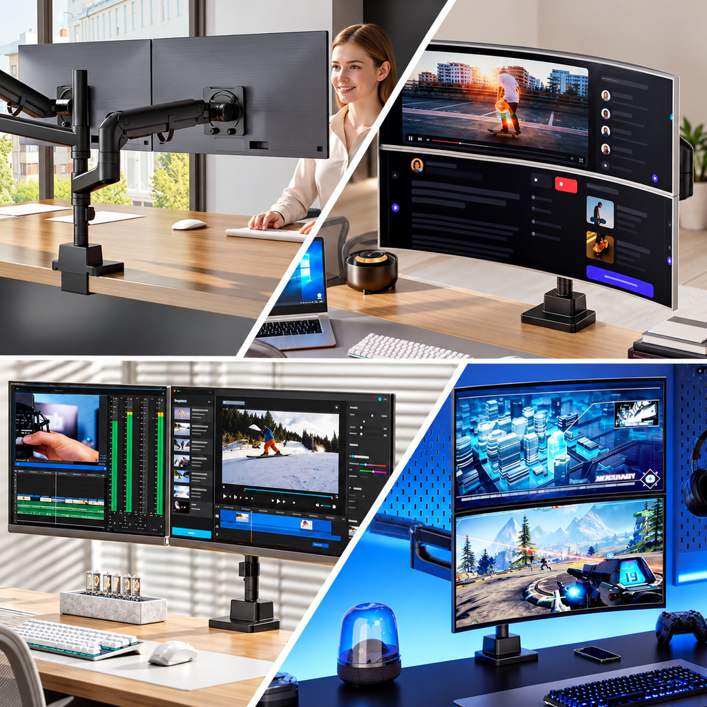 Monitor Halterung 2 Monitore mit Stange für 17–57" Monitore, bis 27 kg pro Arm, extreme Traglast, VESA 75/100