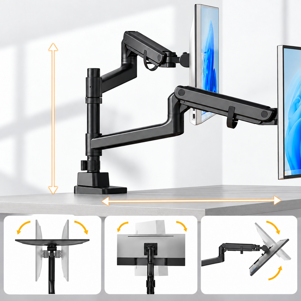 Monitor Halterung 1 Monitor mit Stange für 17–57" Monitore, bis 27 kg, extreme Traglast, VESA 75/100