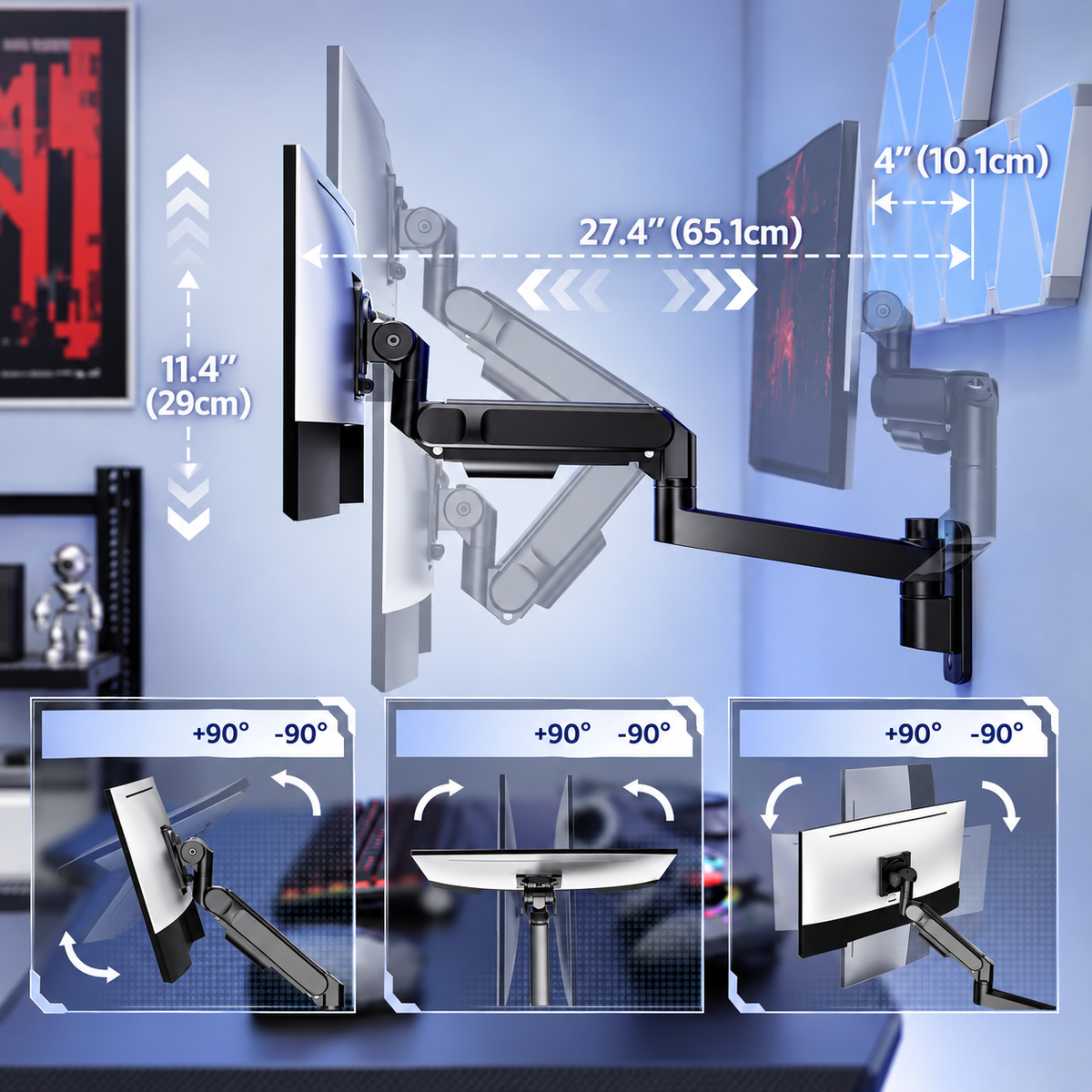 Monitor Wandhalterung für 1 Monitor 24-57" / 27kg, VESA 75/100/200
