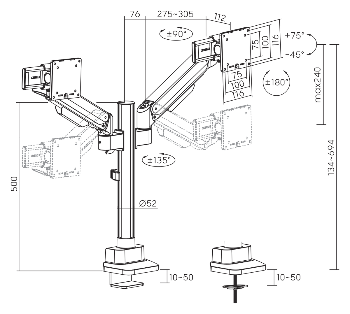 3IDEE® ONE Monitor Mount · 2 Monitors · space-saving, adjustable · with pole