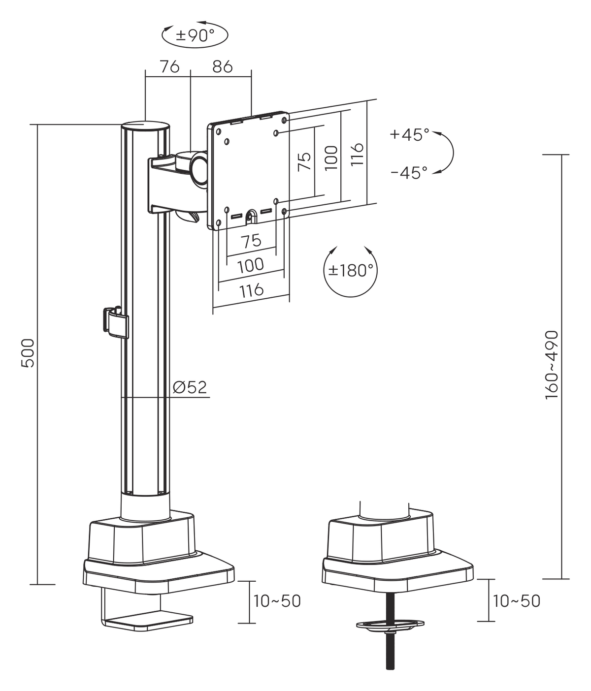 3IDEE® ONE Monitor Mount · 1 Monitor · compact · with pole